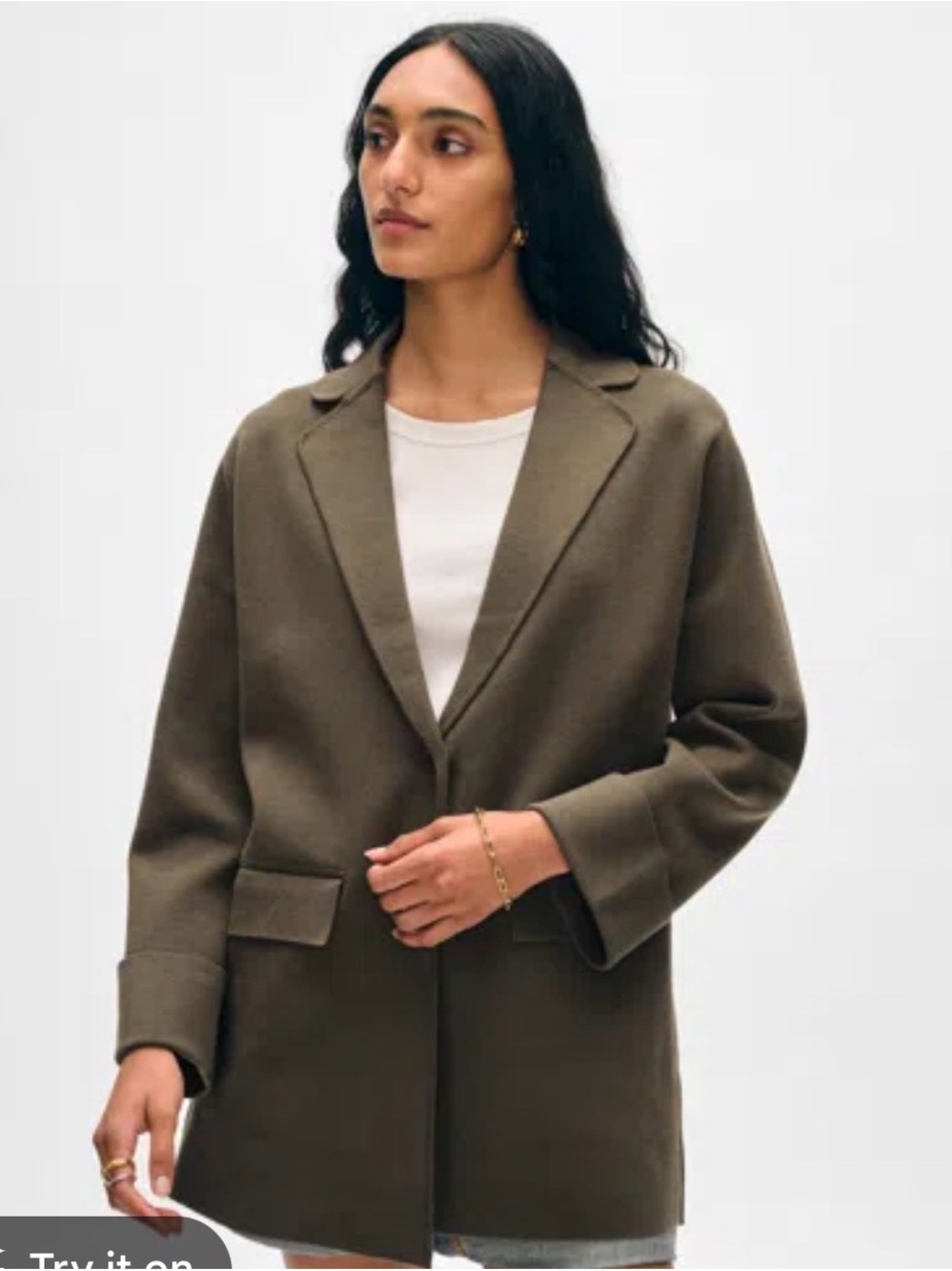 White + Warren Olive/brown -Tone Longline Single-Button Blazer